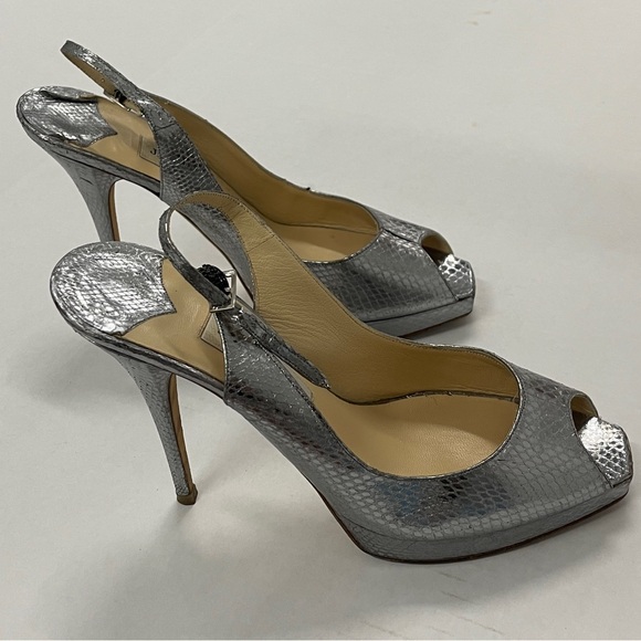Jimmy Choo Silver Water Snakeskin Slingback Heels - Size 9 - Picture 5 of 7